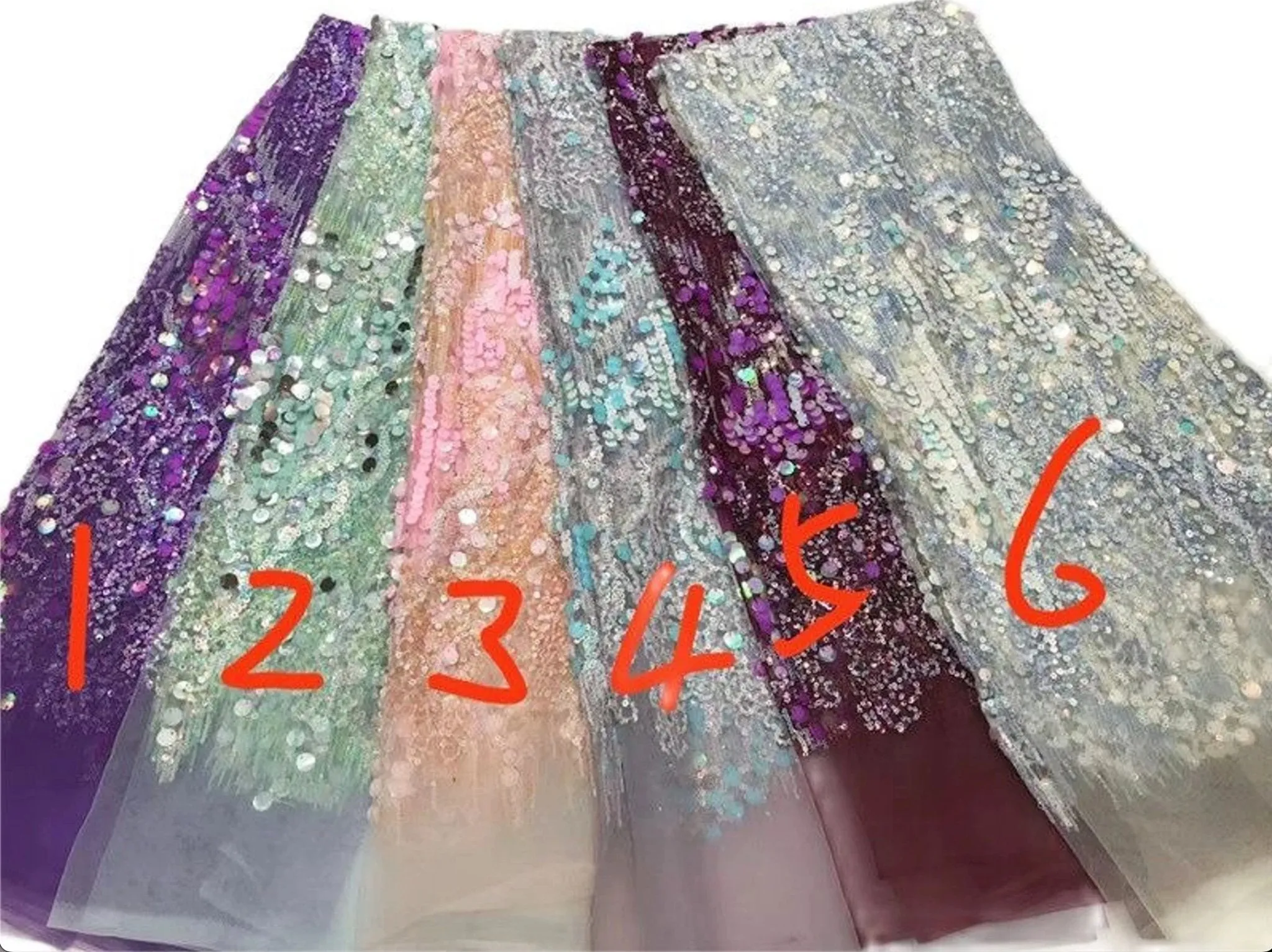 5 YARDS / 6 COLORS / Cosette Wave Design Sequin Beaded Glitter Embroidery Mesh Lace / Party Prom Bridal Dress Fabric