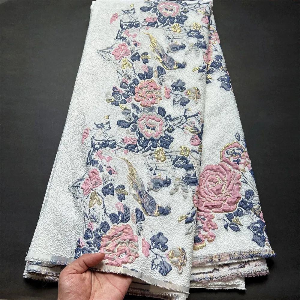 5 YARDS / 7 COLORS / Mari Blooming Roses Viscose Jacquard Woven Fabric for Dresses, Jackets, Suits, Shirts, Skirts Lining