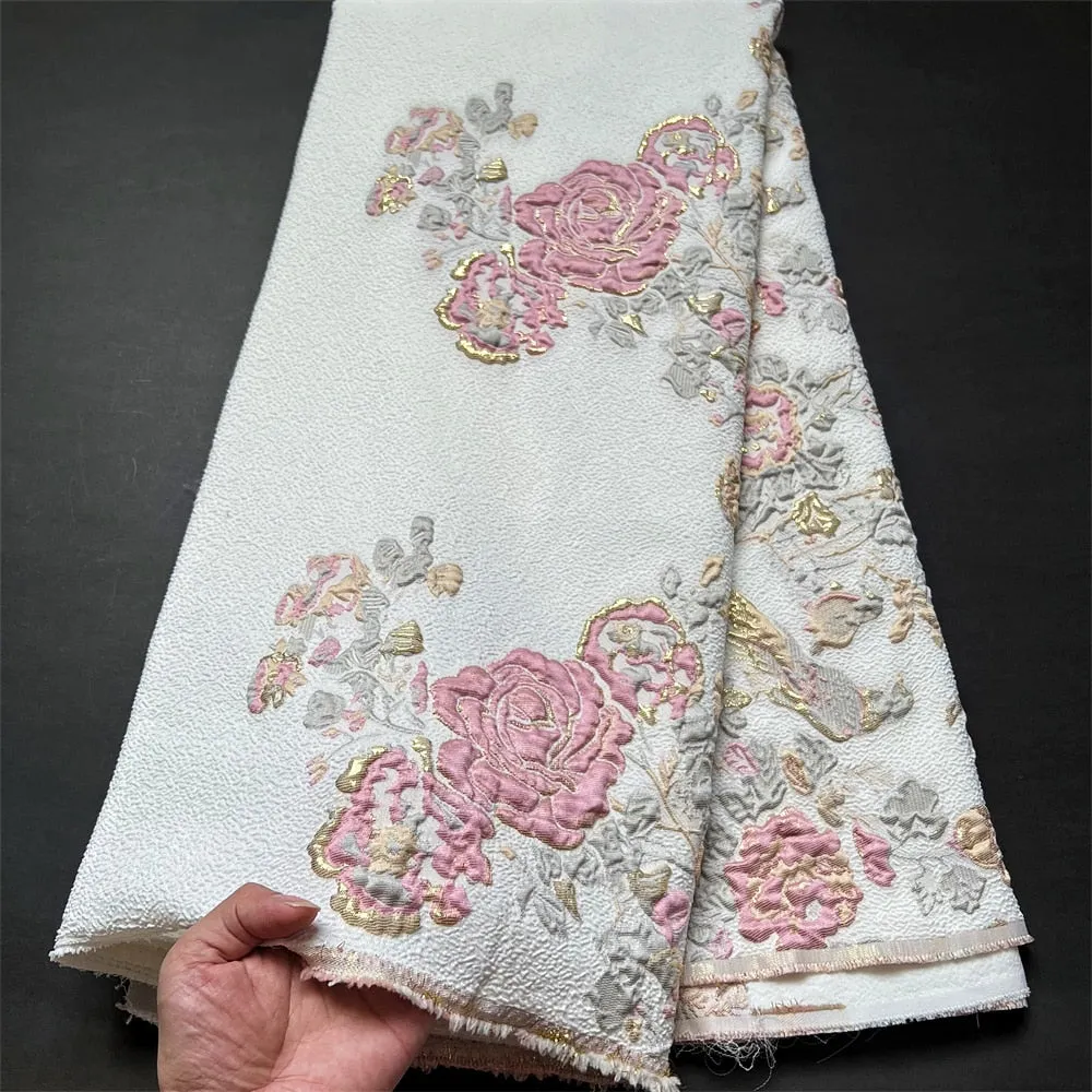 5 YARDS / 7 COLORS / Mari Blooming Roses Viscose Jacquard Woven Fabric for Dresses, Jackets, Suits, Shirts, Skirts Lining