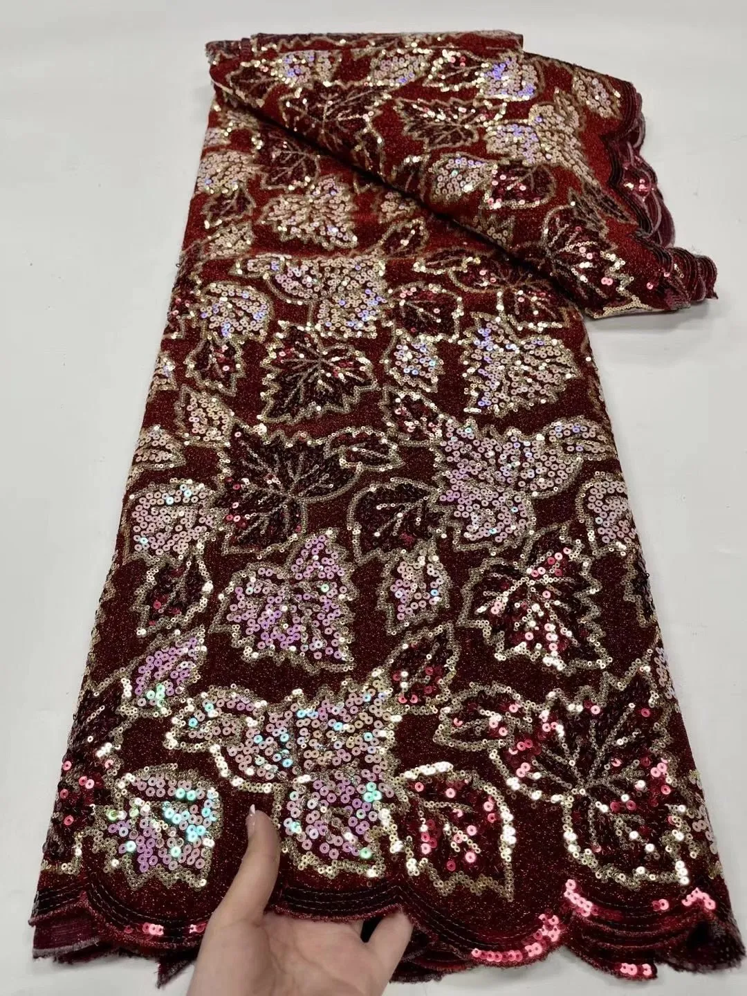 5 YARDS / 7 COLORS / Siham Velvet Gold Outlined Floral Glitter Sequin Beaded Embroidery Tulle Mesh Lace Party Prom Bridal Dress Fabric