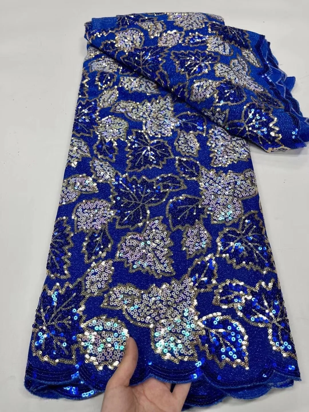 5 YARDS / 7 COLORS / Siham Velvet Gold Outlined Floral Glitter Sequin Beaded Embroidery Tulle Mesh Lace Party Prom Bridal Dress Fabric