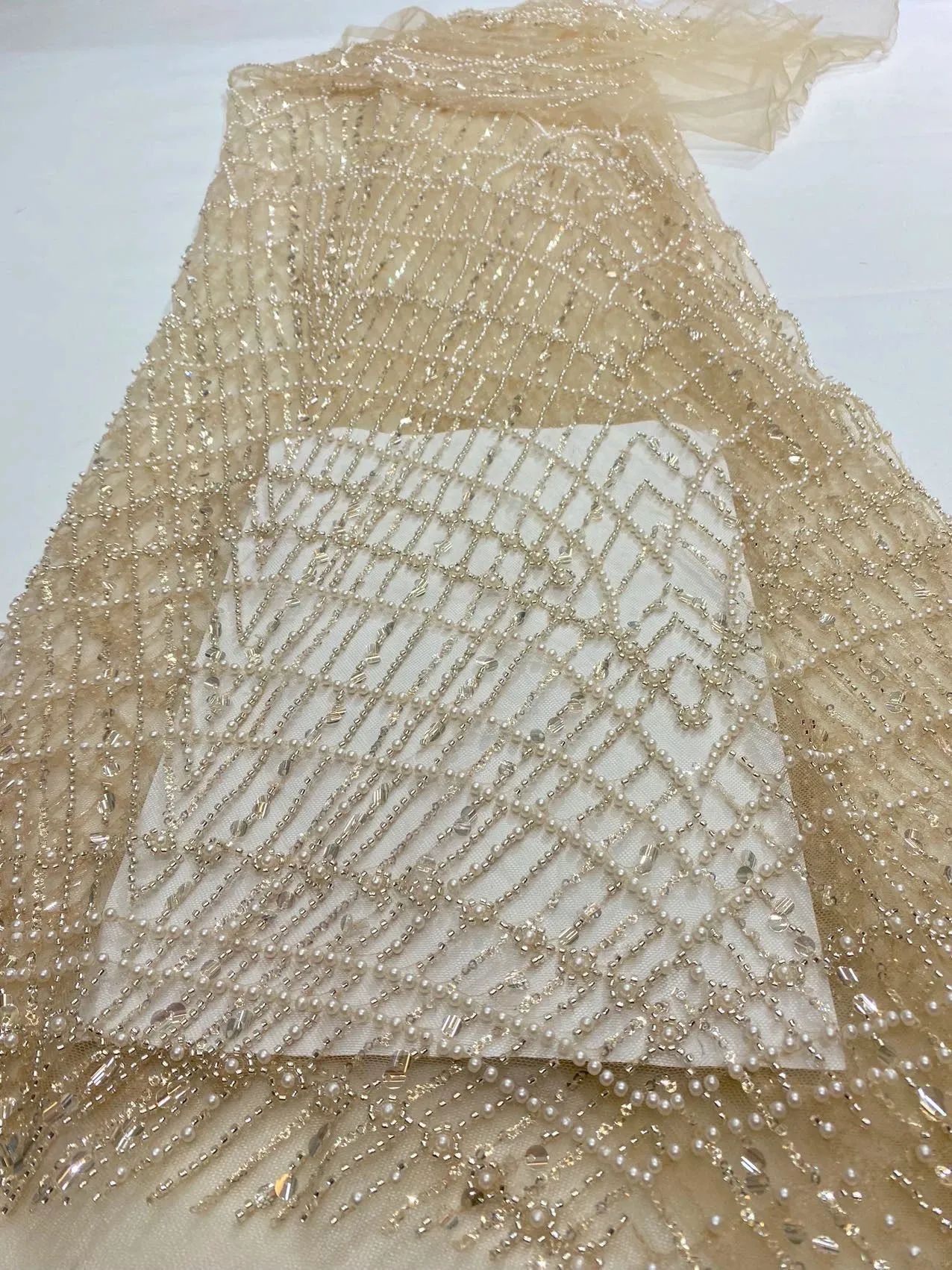 5 YARDS / 7 COLORS / Yuliman Geometric Sequin Beaded Embroidery Tulle Mesh Lace Dress Fabric