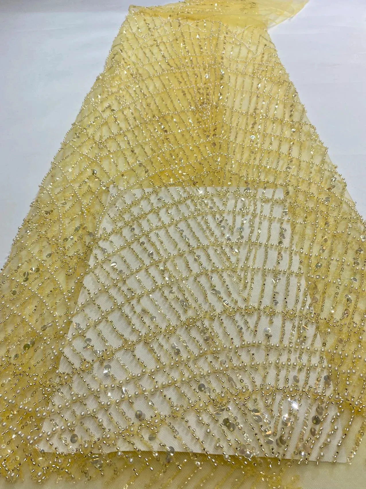 5 YARDS / 7 COLORS / Yuliman Geometric Sequin Beaded Embroidery Tulle Mesh Lace Dress Fabric