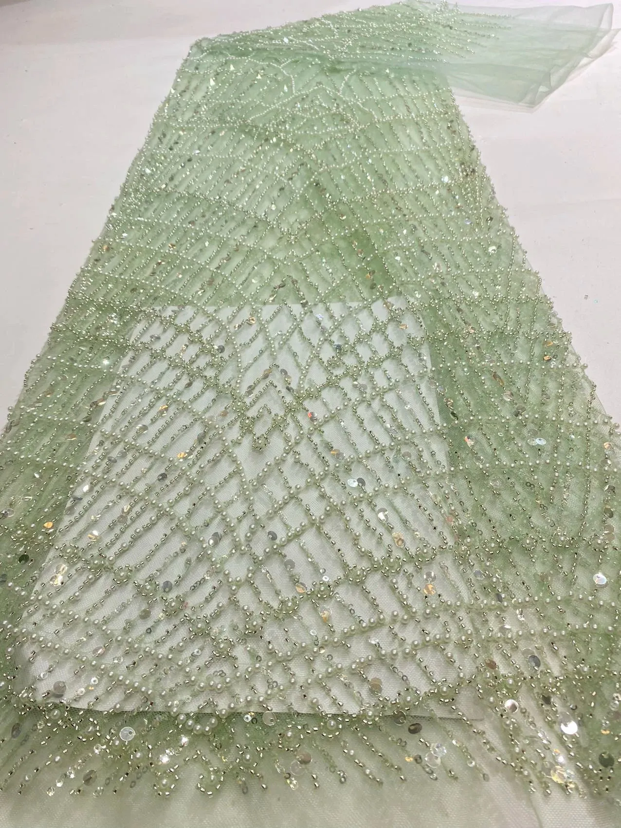 5 YARDS / 7 COLORS / Yuliman Geometric Sequin Beaded Embroidery Tulle Mesh Lace Dress Fabric