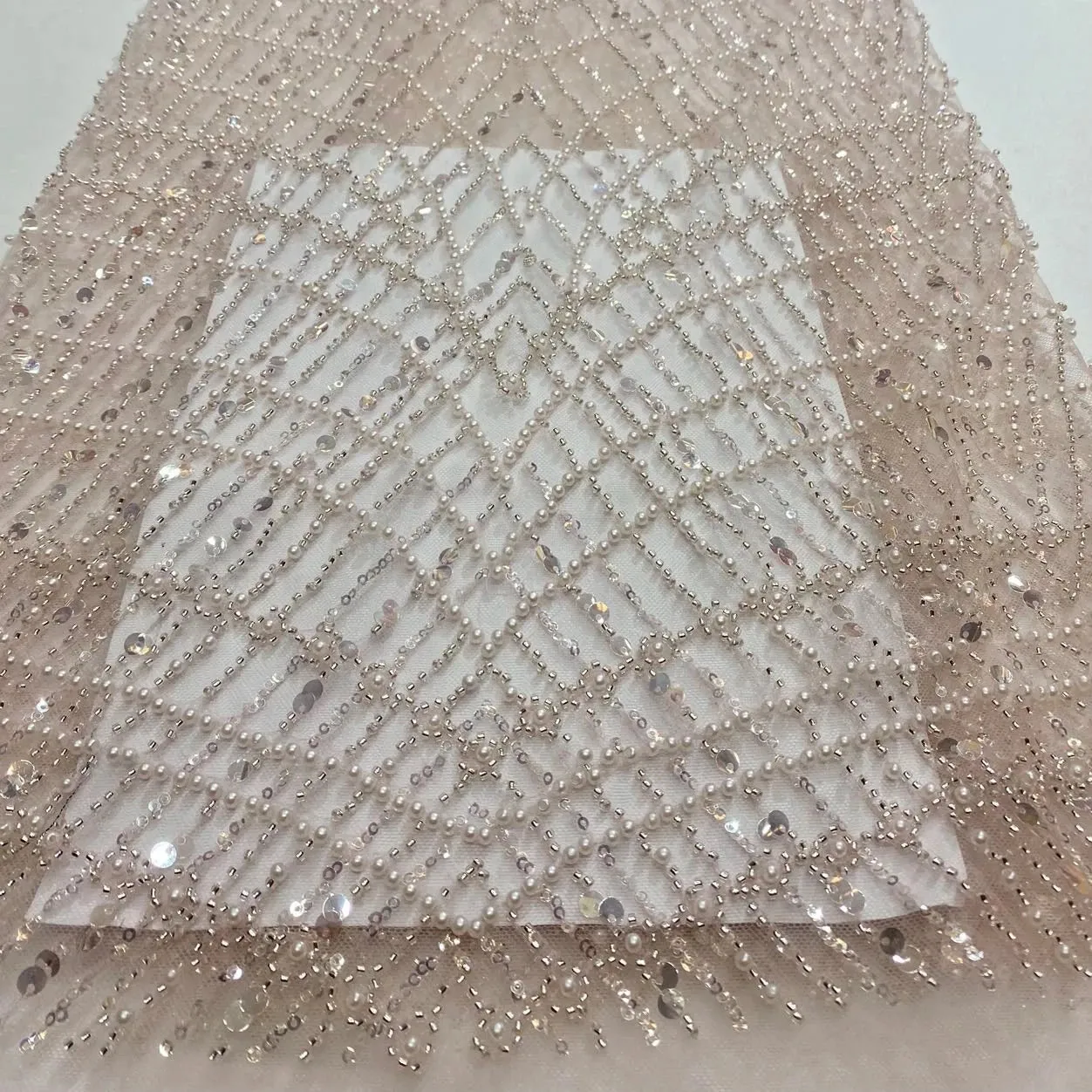 5 YARDS / 7 COLORS / Yuliman Geometric Sequin Beaded Embroidery Tulle Mesh Lace Dress Fabric