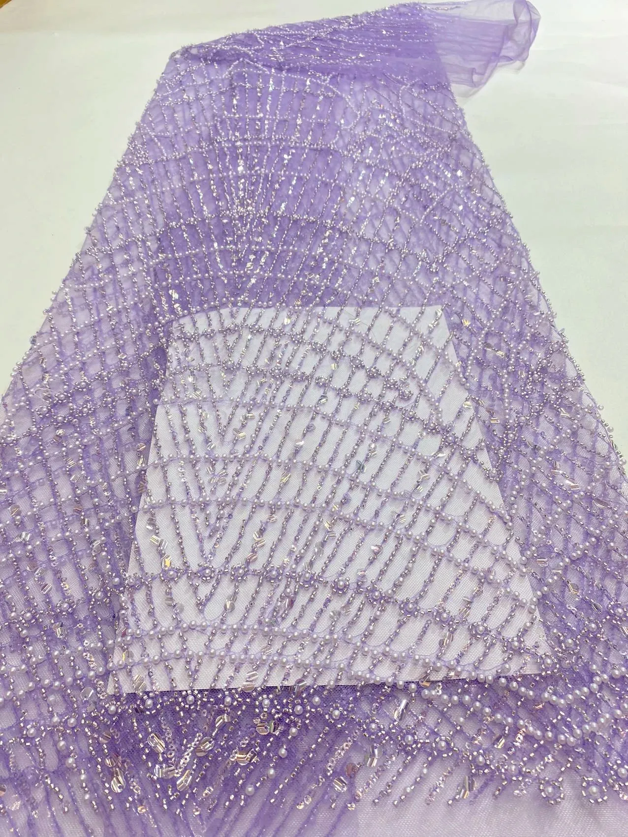 5 YARDS / 7 COLORS / Yuliman Geometric Sequin Beaded Embroidery Tulle Mesh Lace Dress Fabric