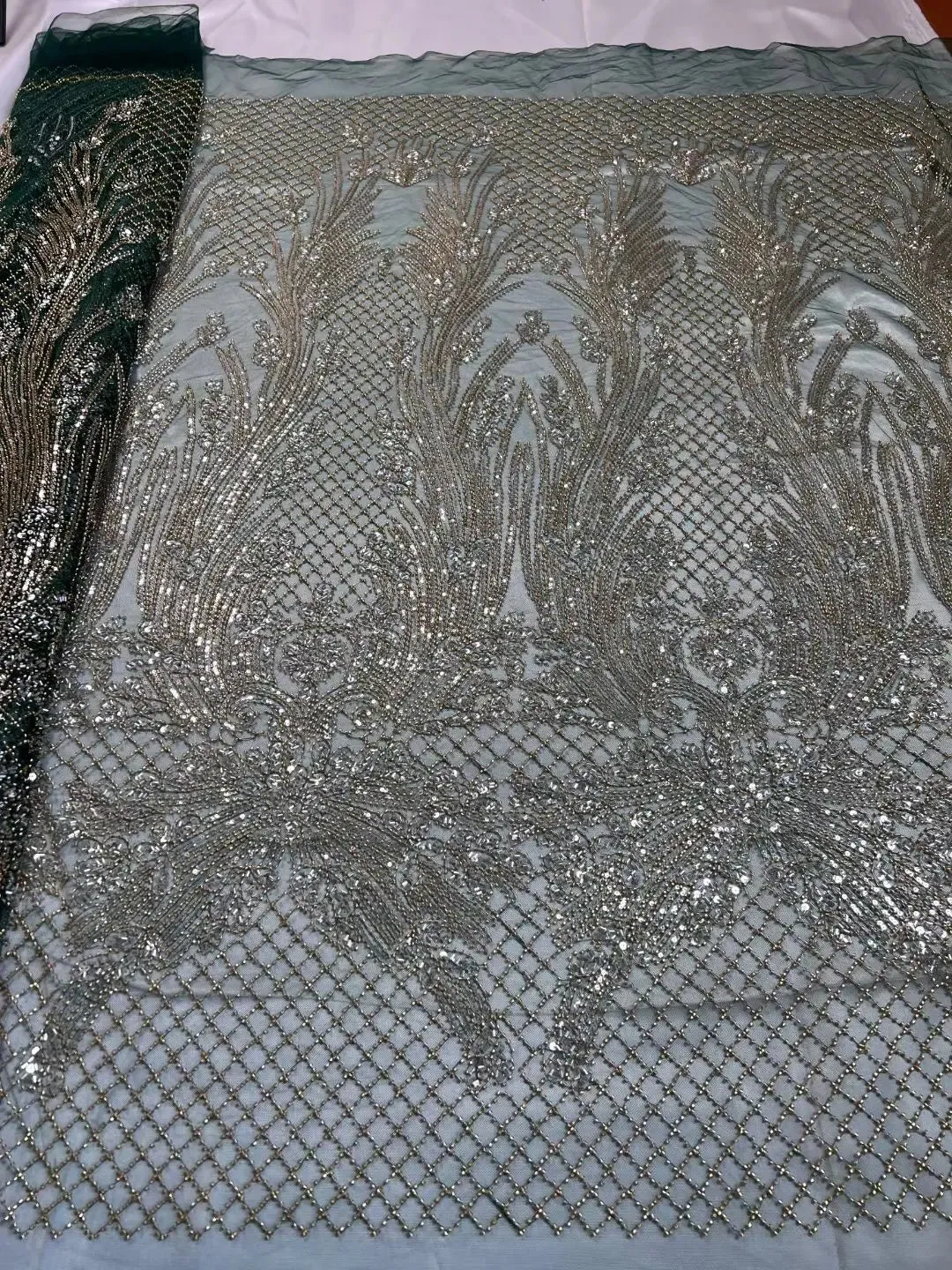 5 YARDS / 8 COLORS / Luxurious Oblise Sequin Beaded Embroidery Tulle Mesh Lace Dress Fabric