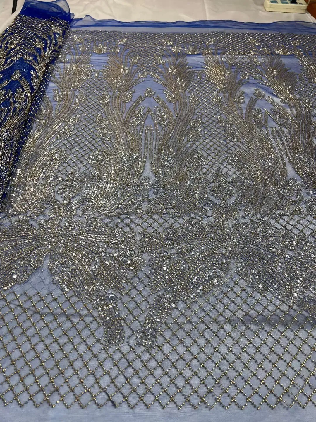 5 YARDS / 8 COLORS / Luxurious Oblise Sequin Beaded Embroidery Tulle Mesh Lace Dress Fabric