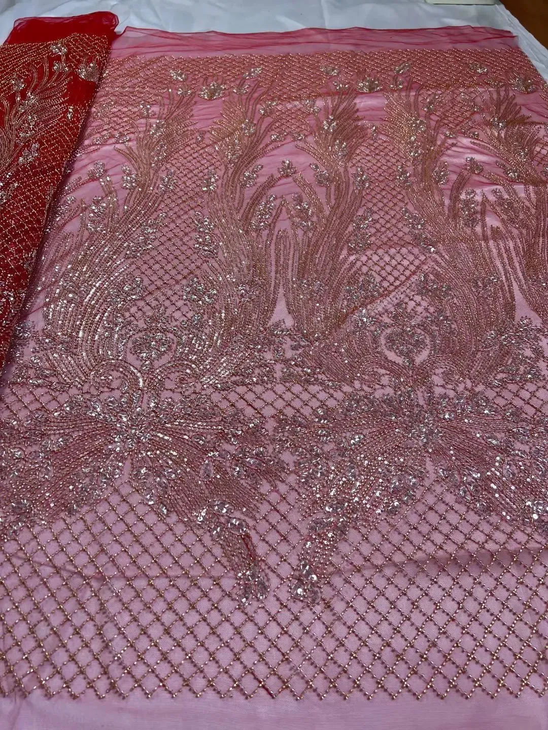 5 YARDS / 8 COLORS / Luxurious Oblise Sequin Beaded Embroidery Tulle Mesh Lace Dress Fabric