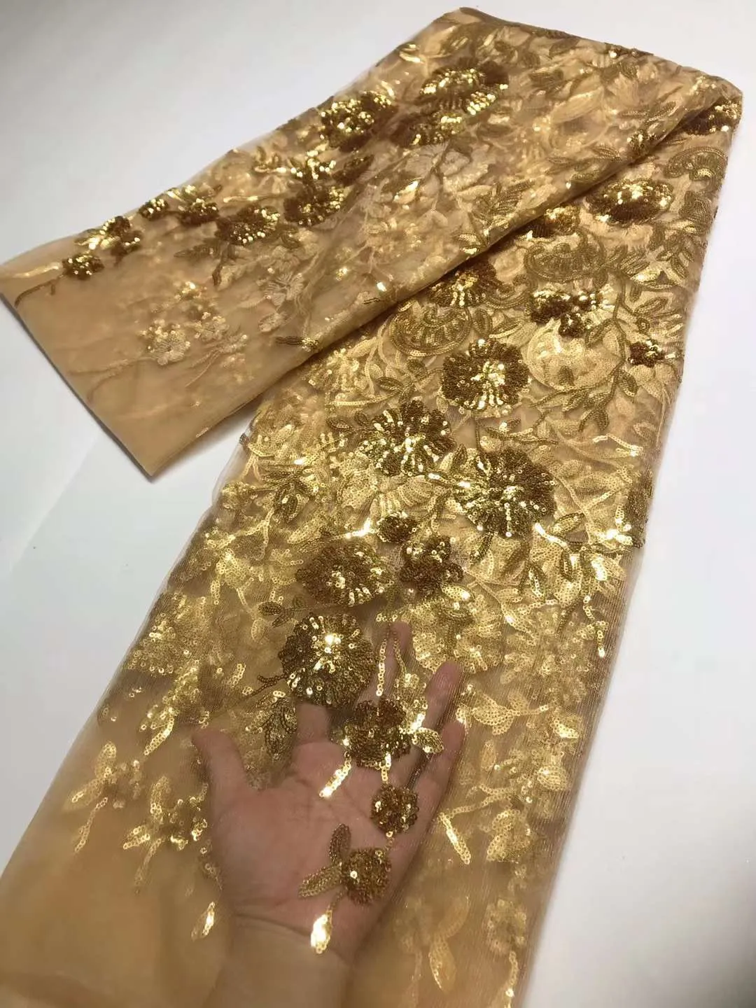 5 YARDS / 9 COLORS / Esra Luxury Floral Sequin Embroidery Tulle Mesh Sequin Lace Party Prom Bridal Dress Fabric