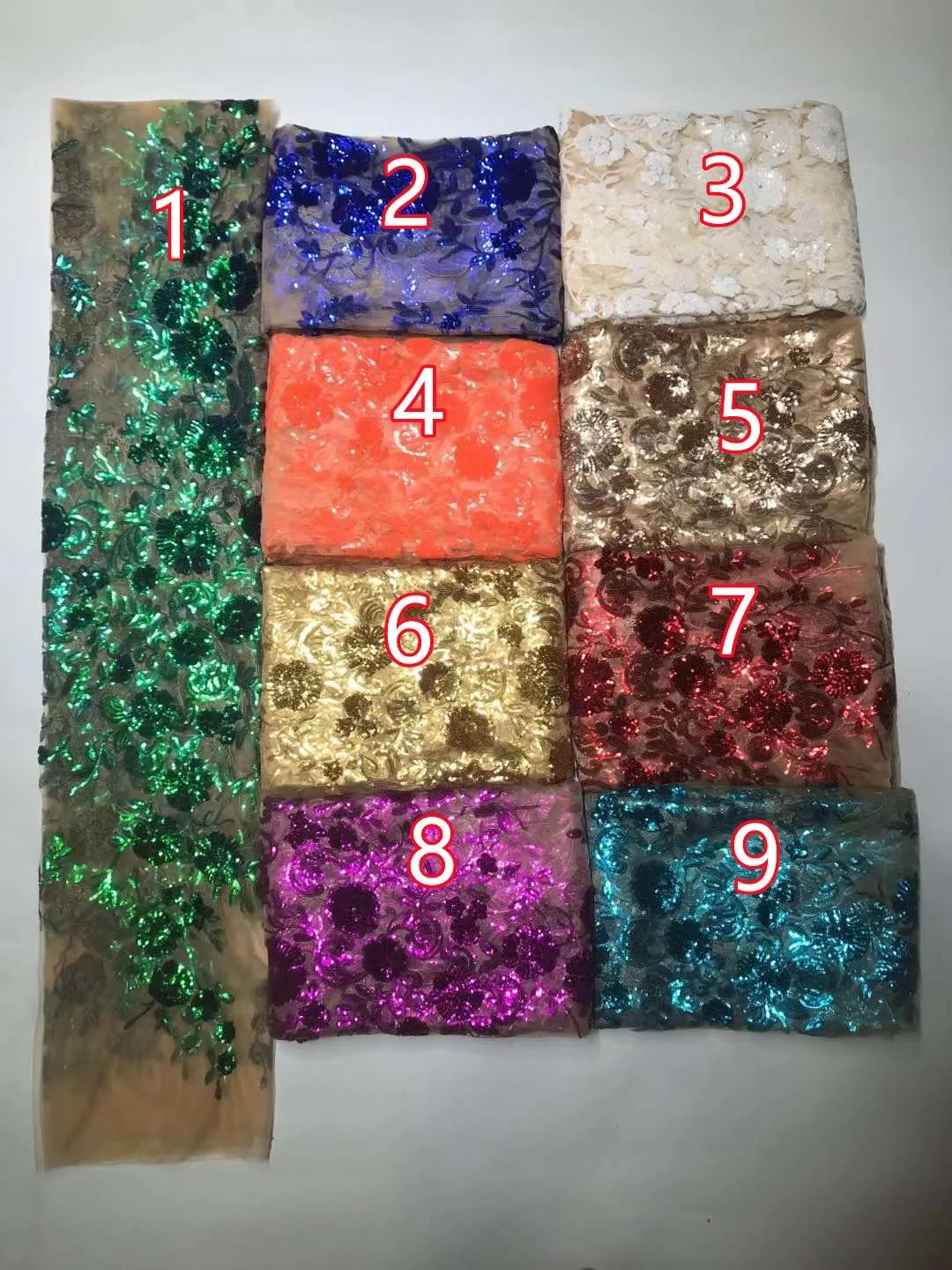 5 YARDS / 9 COLORS / Esra Luxury Floral Sequin Embroidery Tulle Mesh Sequin Lace Party Prom Bridal Dress Fabric