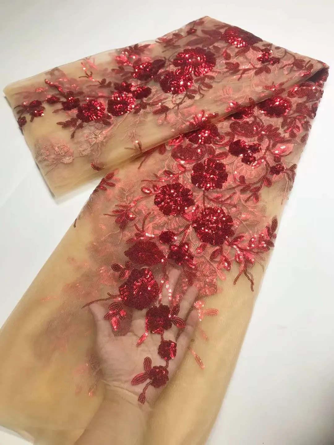 5 YARDS / 9 COLORS / Esra Luxury Floral Sequin Embroidery Tulle Mesh Sequin Lace Party Prom Bridal Dress Fabric
