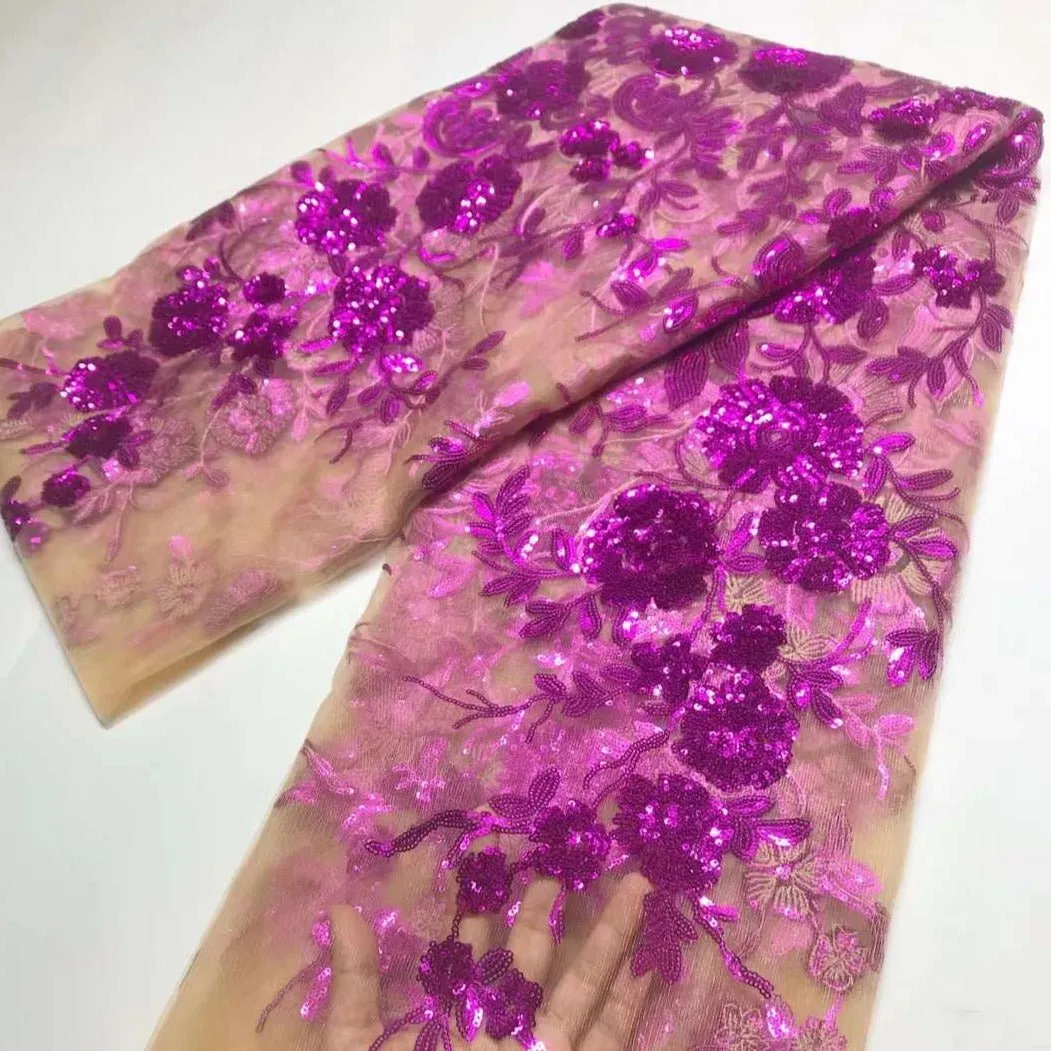 5 YARDS / 9 COLORS / Esra Luxury Floral Sequin Embroidery Tulle Mesh Sequin Lace Party Prom Bridal Dress Fabric