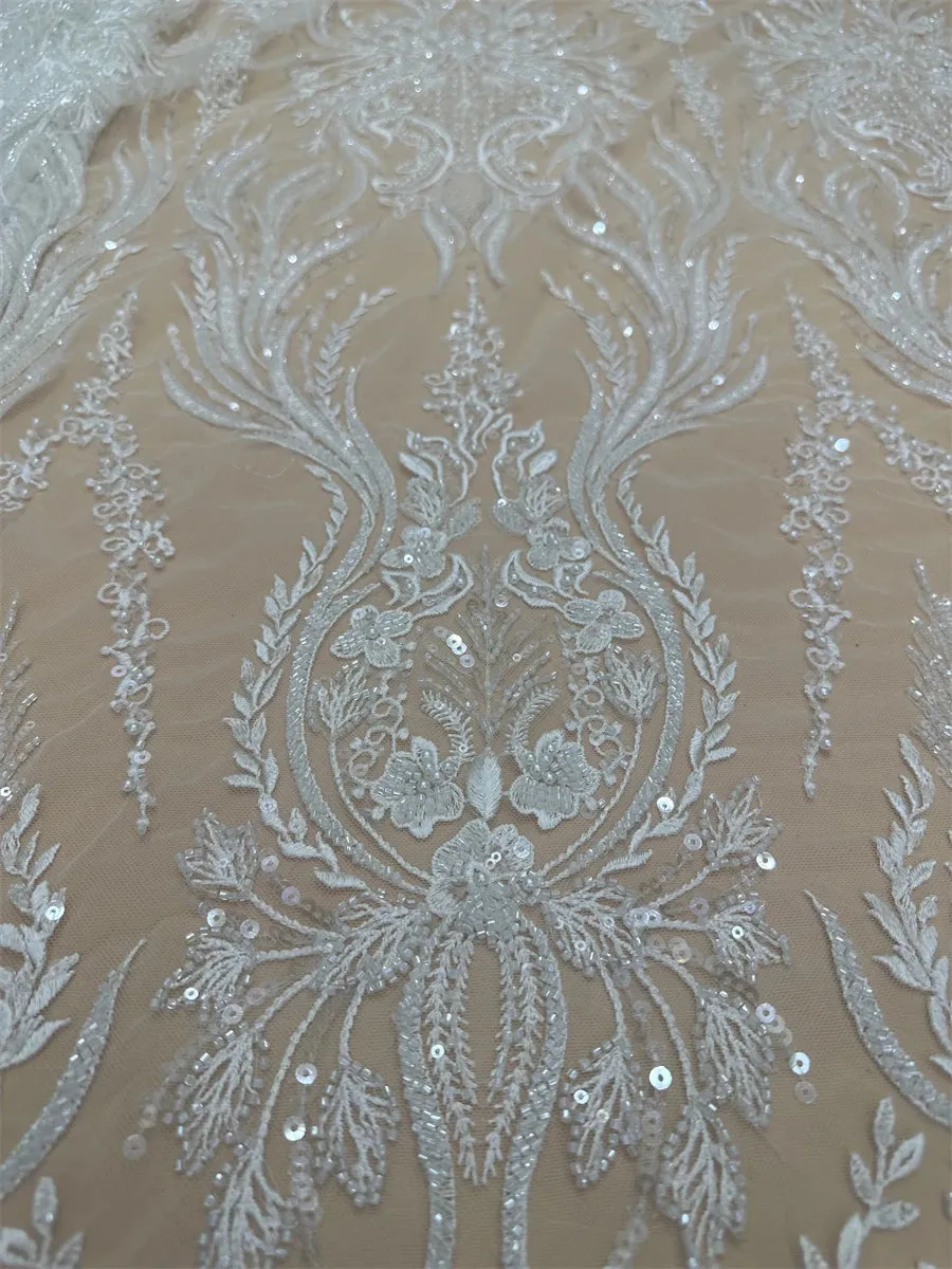 5 YARDS / Athensia Beautiful Regal Sequin Beaded Embroidery Tulle Mesh Lace Dress Fabric