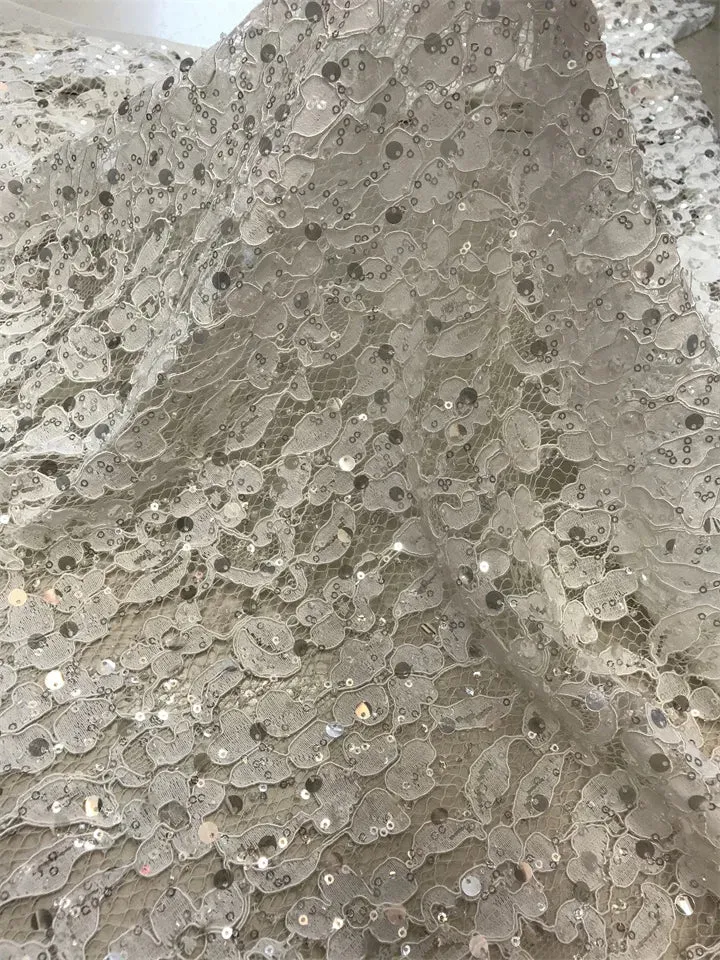 5 YARDS / Siemas Floral Sequin Beaded Embroidery Tulle Mesh Lace Dress Fabric