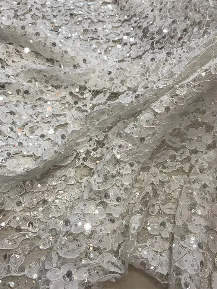 5 YARDS / Siemas Floral Sequin Beaded Embroidery Tulle Mesh Lace Dress Fabric