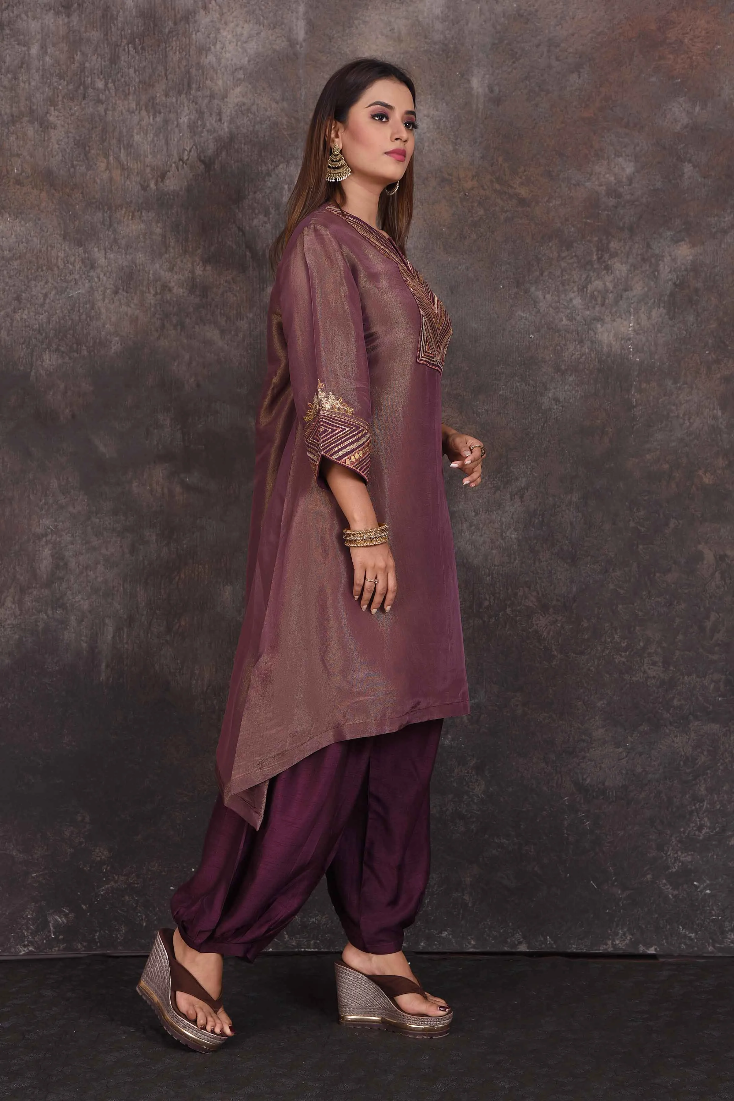 503346 Golden Purple Embroidered Salwar Suit