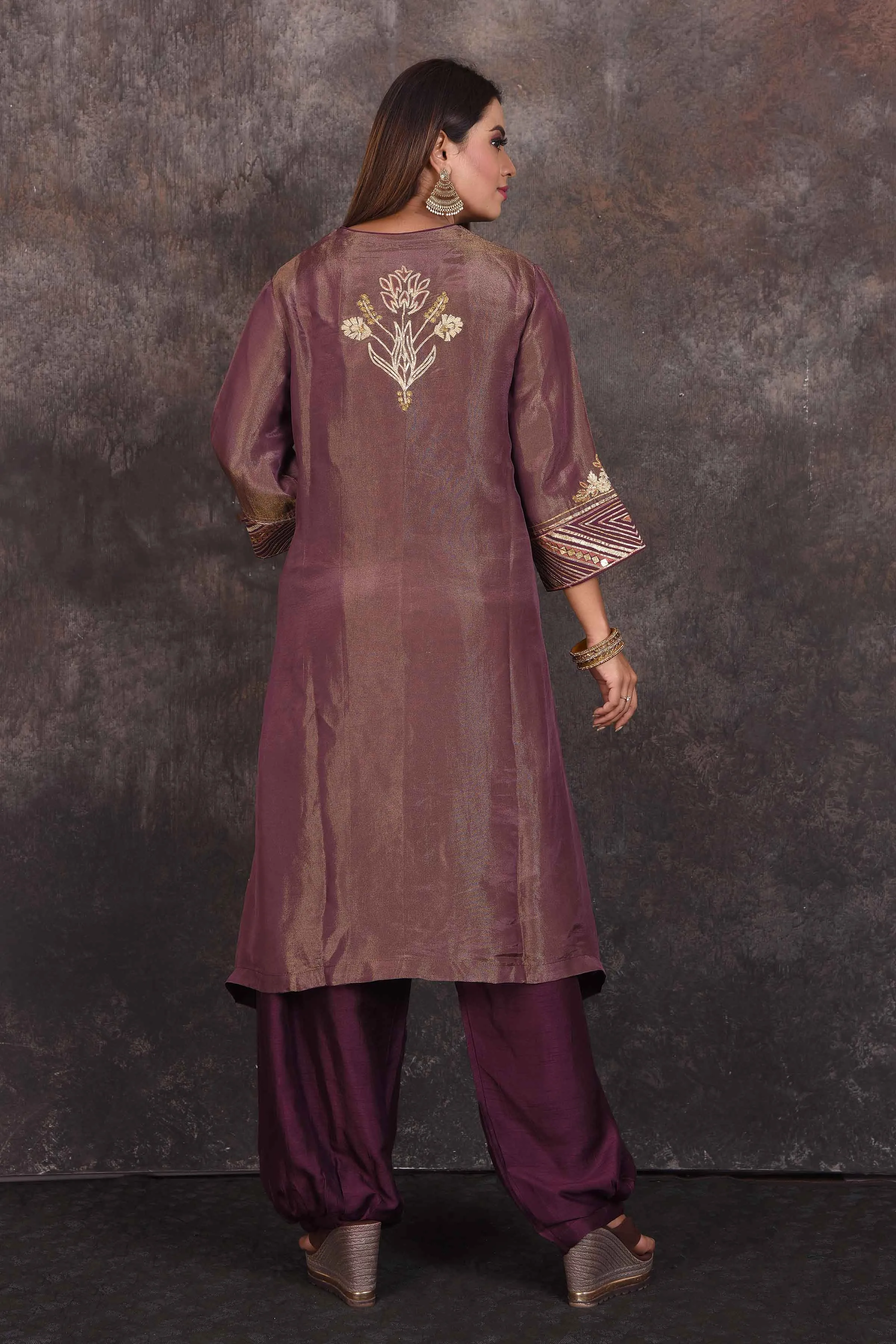 503346 Golden Purple Embroidered Salwar Suit