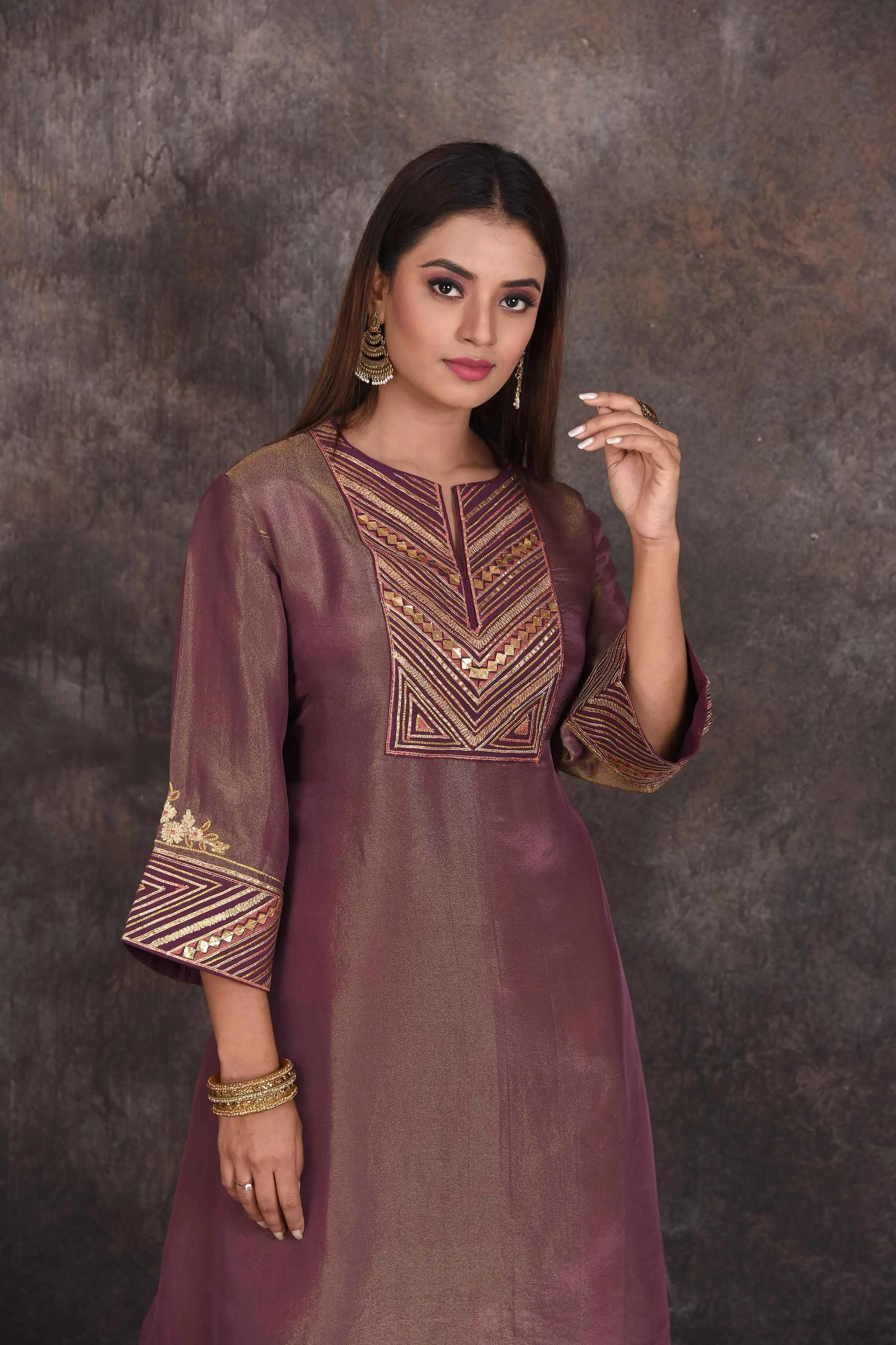 503346 Golden Purple Embroidered Salwar Suit