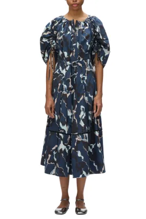 Abstract Vines Gathered Sleeve Dress