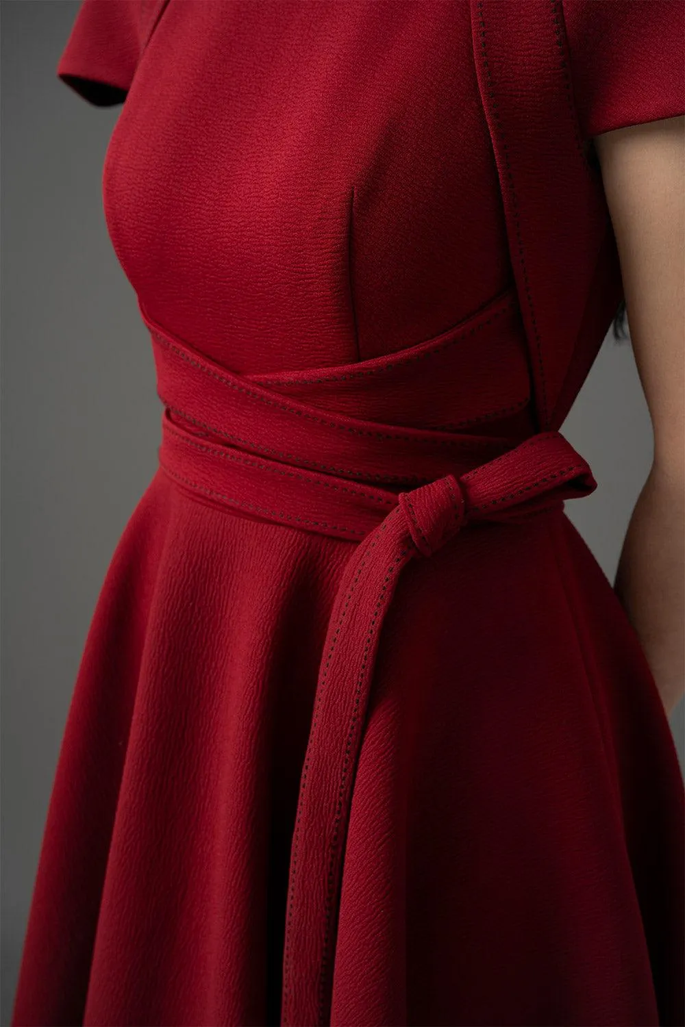 Alma Fit and Flare Draped Woven Cotton Midi Dress