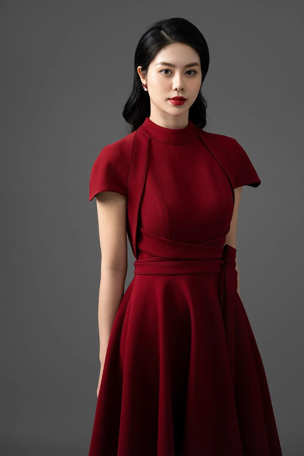 Alma Fit and Flare Draped Woven Cotton Midi Dress