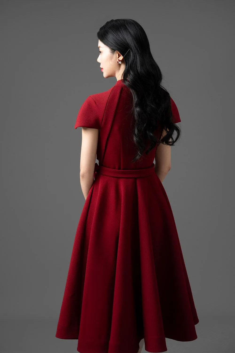 Alma Fit and Flare Draped Woven Cotton Midi Dress