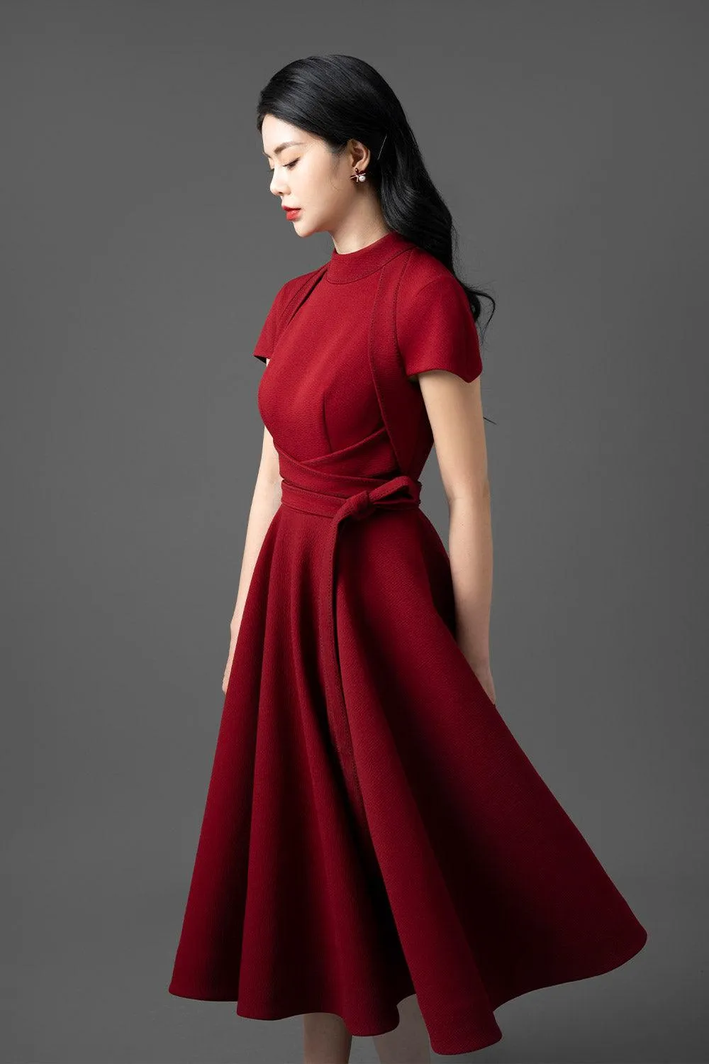 Alma Fit and Flare Draped Woven Cotton Midi Dress