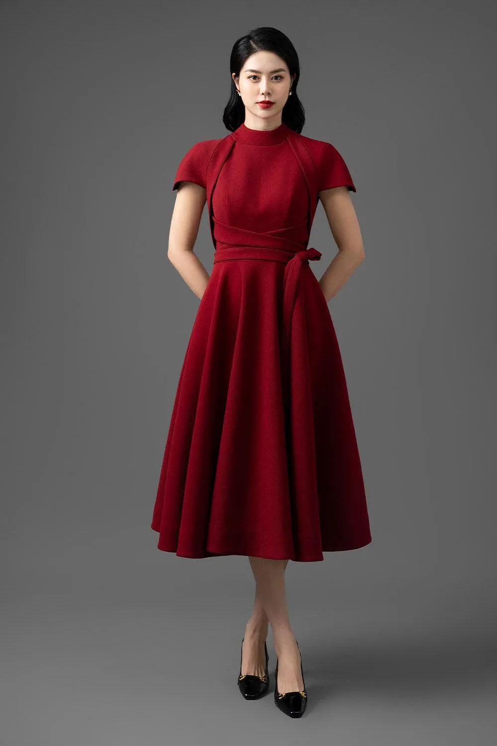 Alma Fit and Flare Draped Woven Cotton Midi Dress