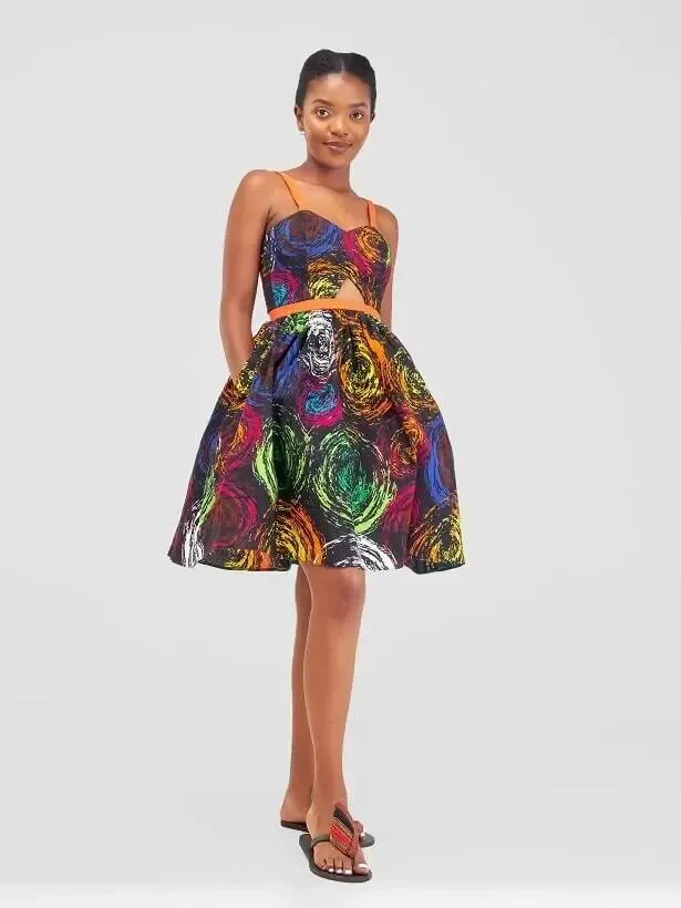 Amare African Print Skater Dress - Blue Print