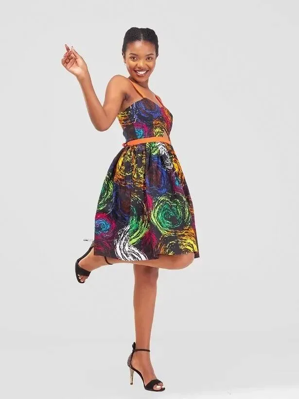 Amare African Print Skater Dress - Blue Print