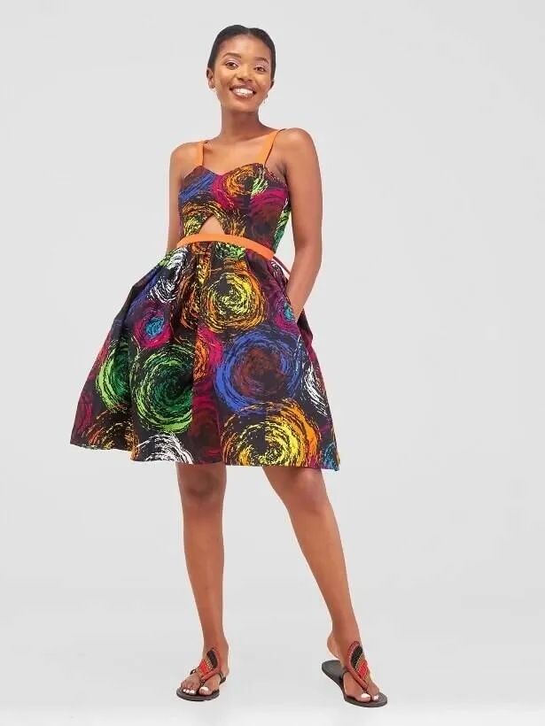 Amare African Print Skater Dress - Blue Print