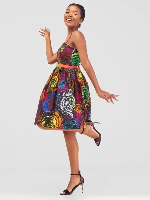 Amare African Print Skater Dress - Blue Print