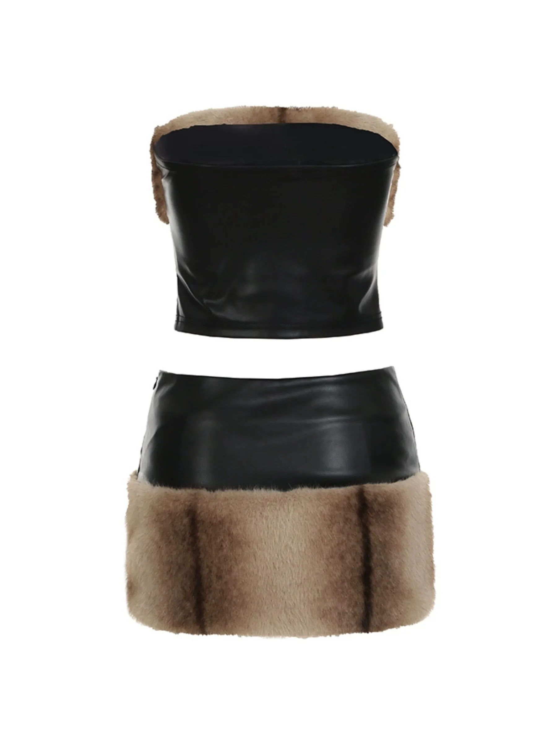 Amozae-Christmas Outfits New Year's Eve Dress Night Out Club Dresses cute winter outfits Allisson Furry Leather Tube Set