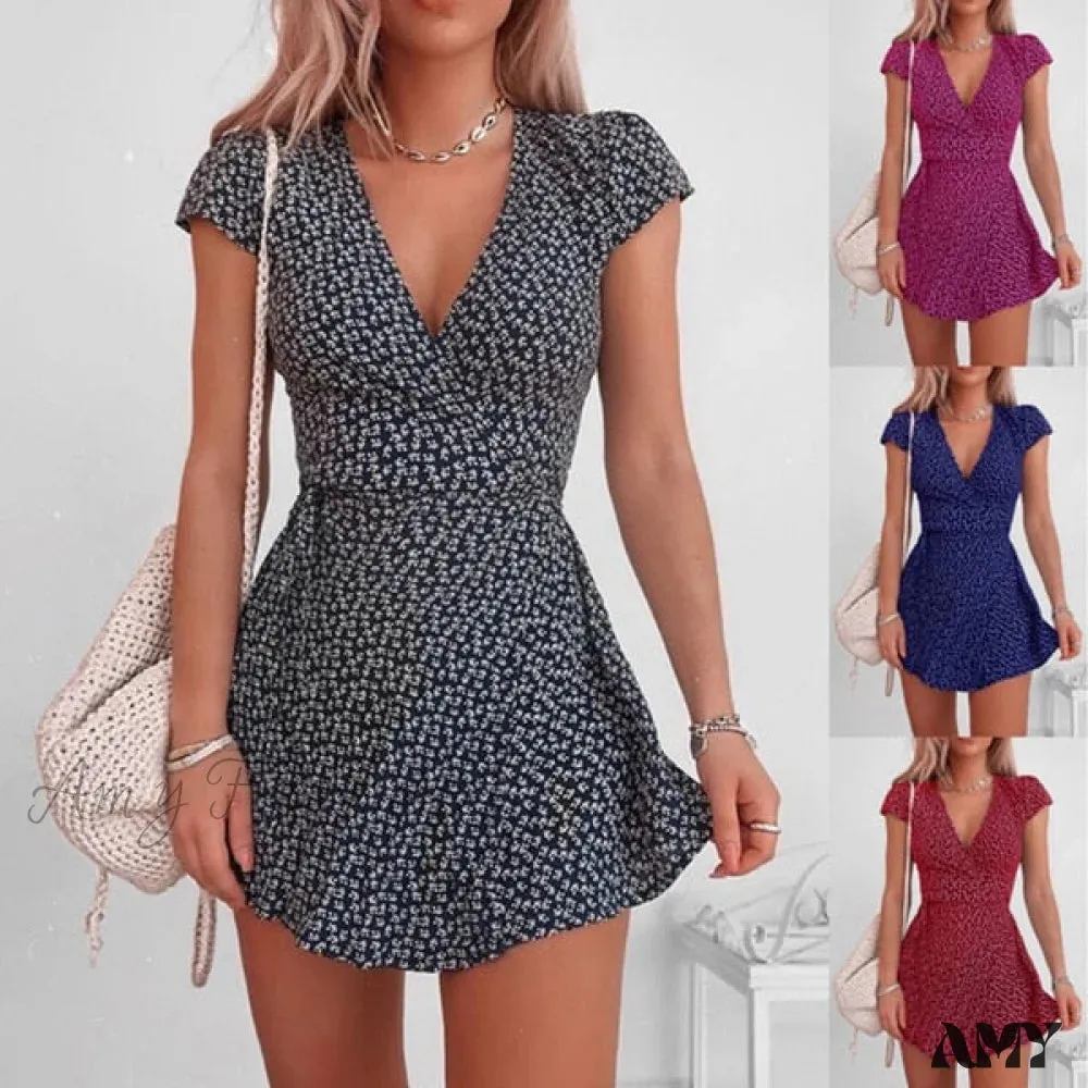Amy Fashion - Sexy V-neck Ladies High Waist Fashion Dresses