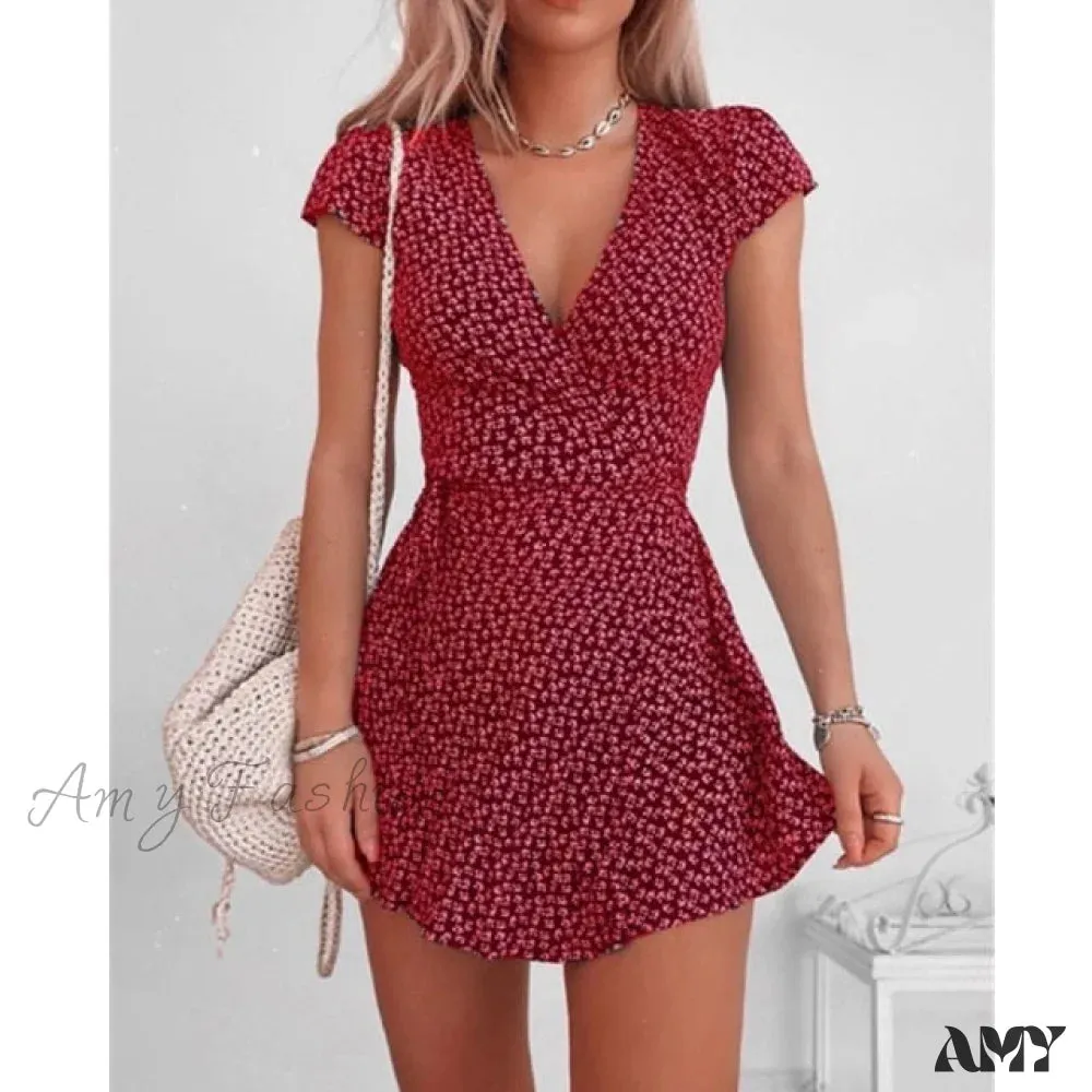 Amy Fashion - Sexy V-neck Ladies High Waist Fashion Dresses