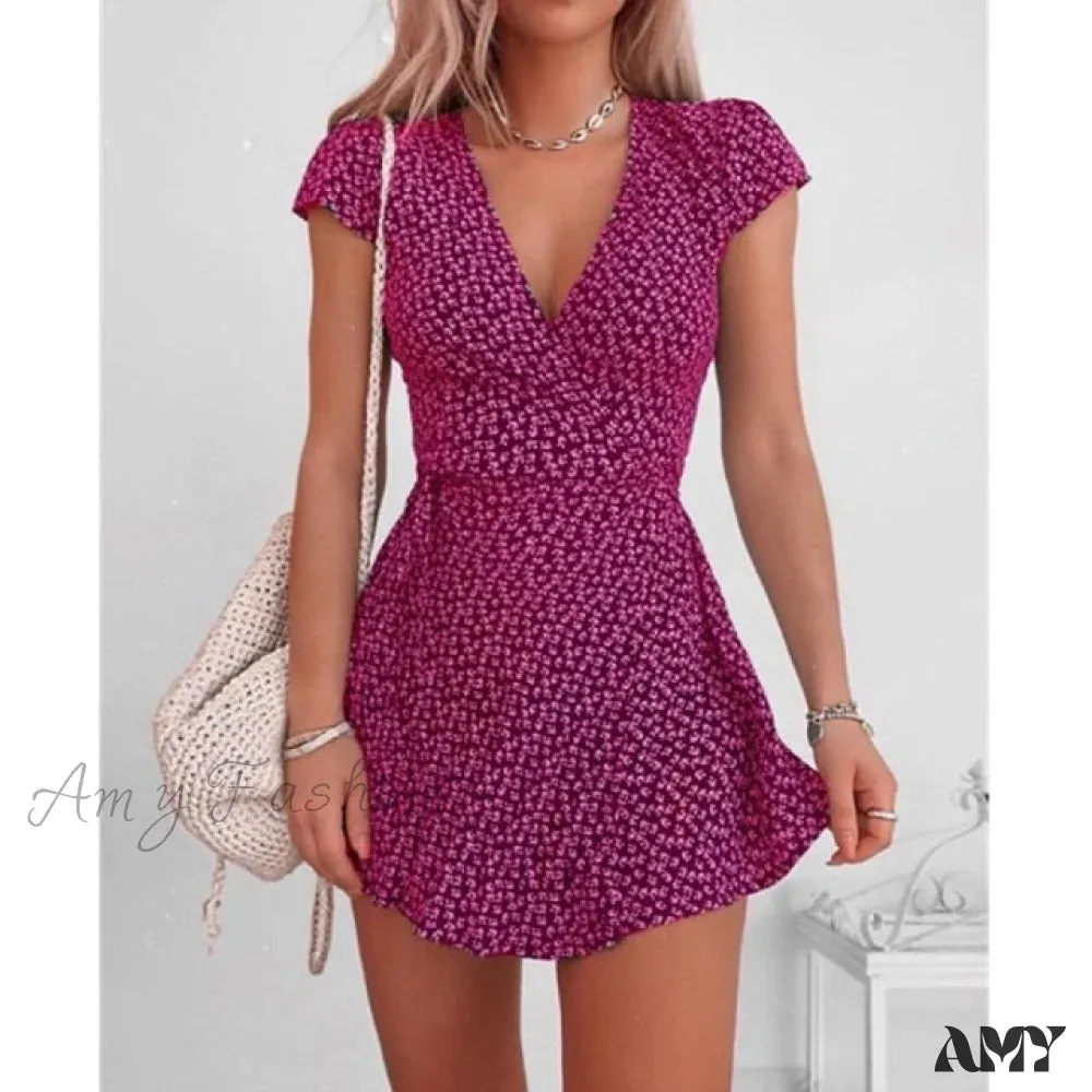 Amy Fashion - Sexy V-neck Ladies High Waist Fashion Dresses