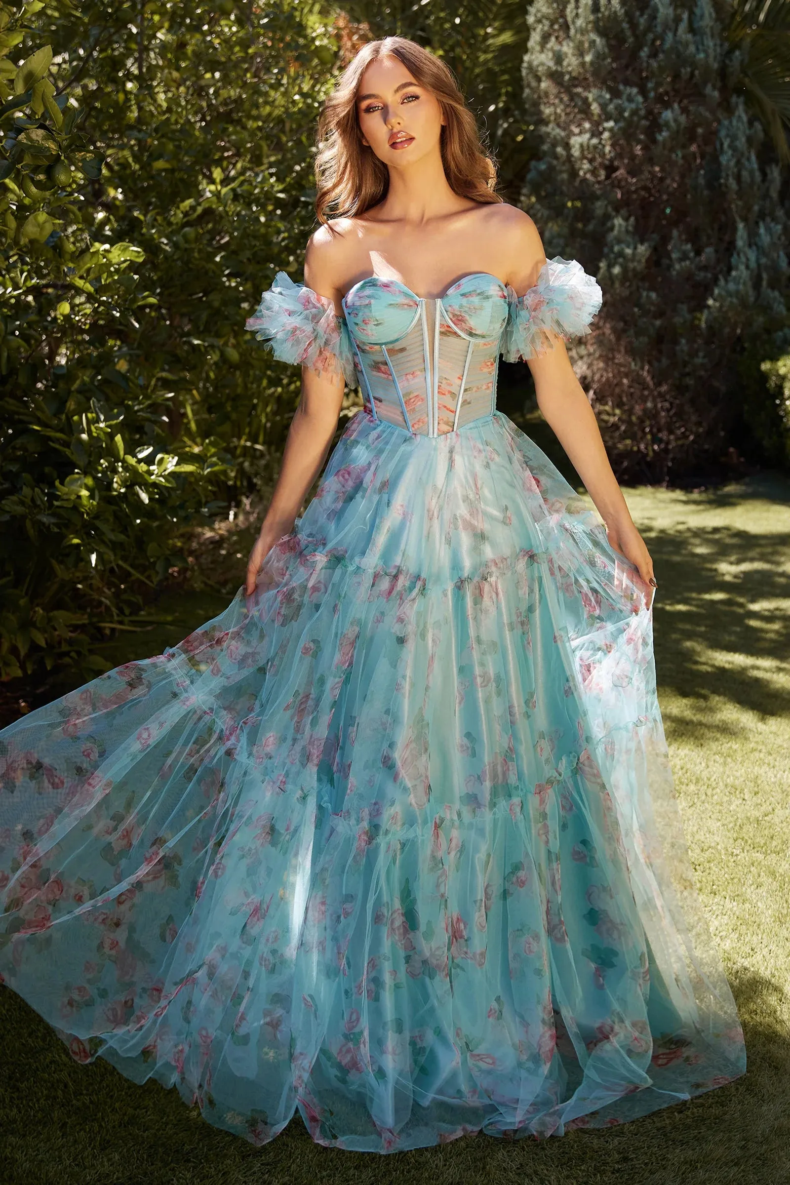 Andrea & Leo A1285 Off the Shoulder Floral Dress