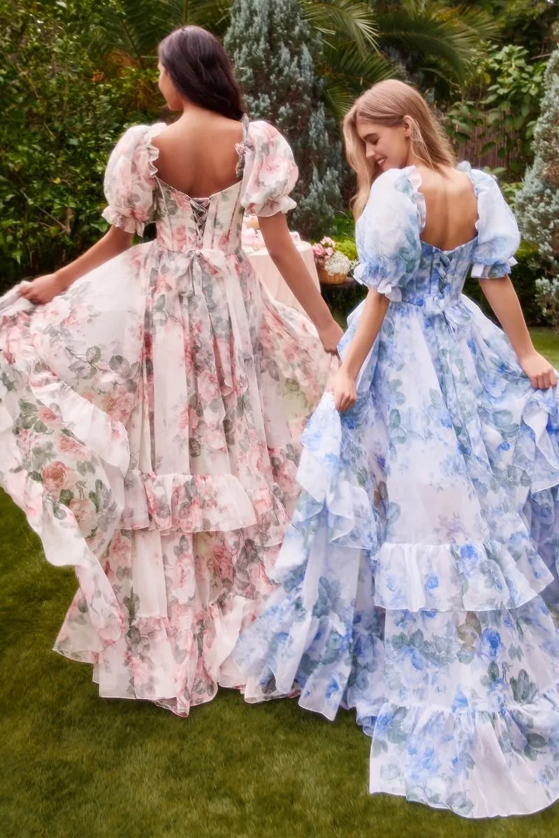 Andrea & Leo A1336 Floral Printed Ruffle Gown