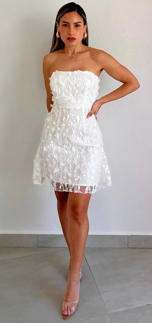 Angel Look White Floral Strapless Dress