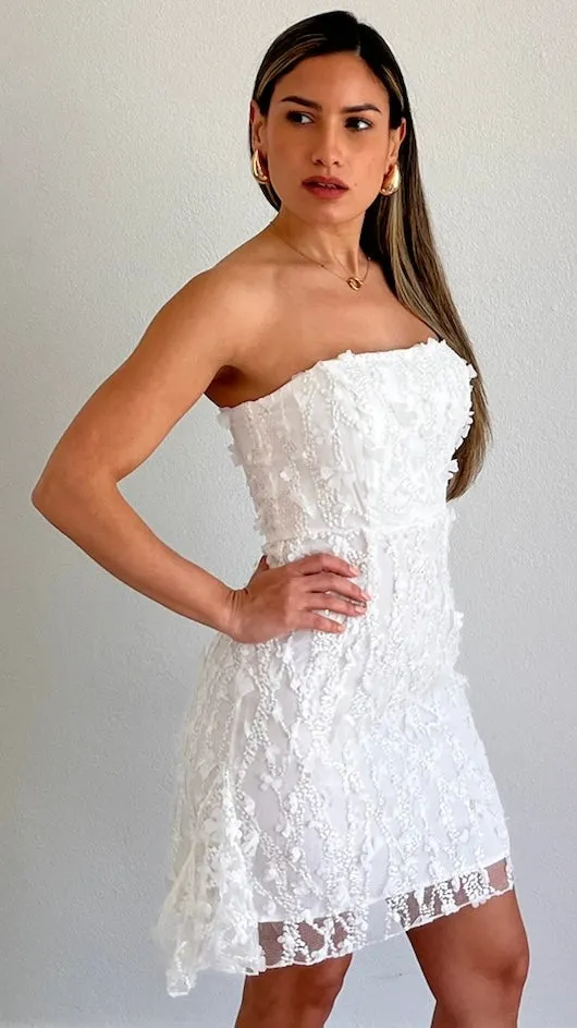 Angel Look White Floral Strapless Dress