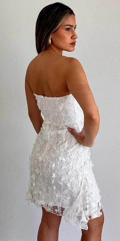 Angel Look White Floral Strapless Dress