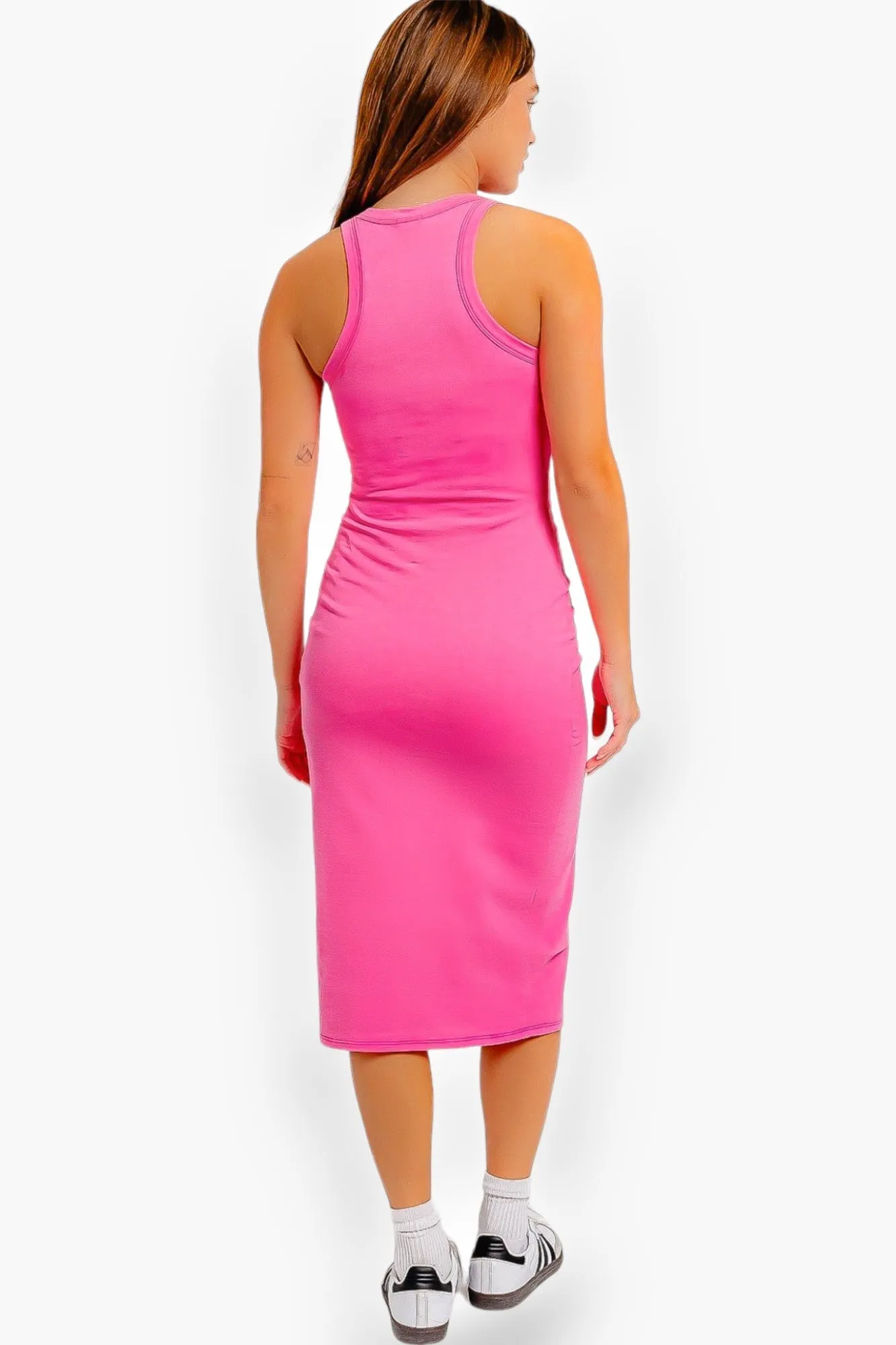Angie Hot Pink Racer Back Midi Dress
