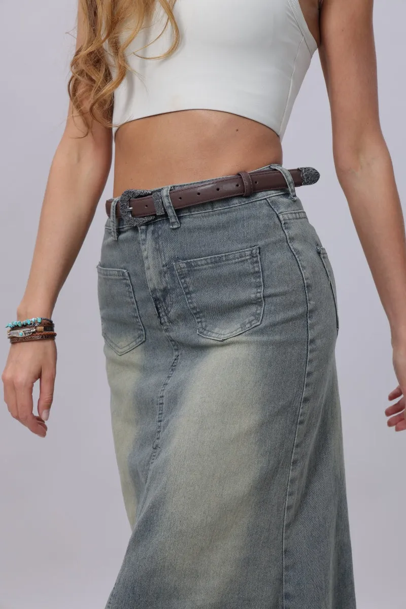 Antique Floral Engraved Western Skinny Belt 🦬