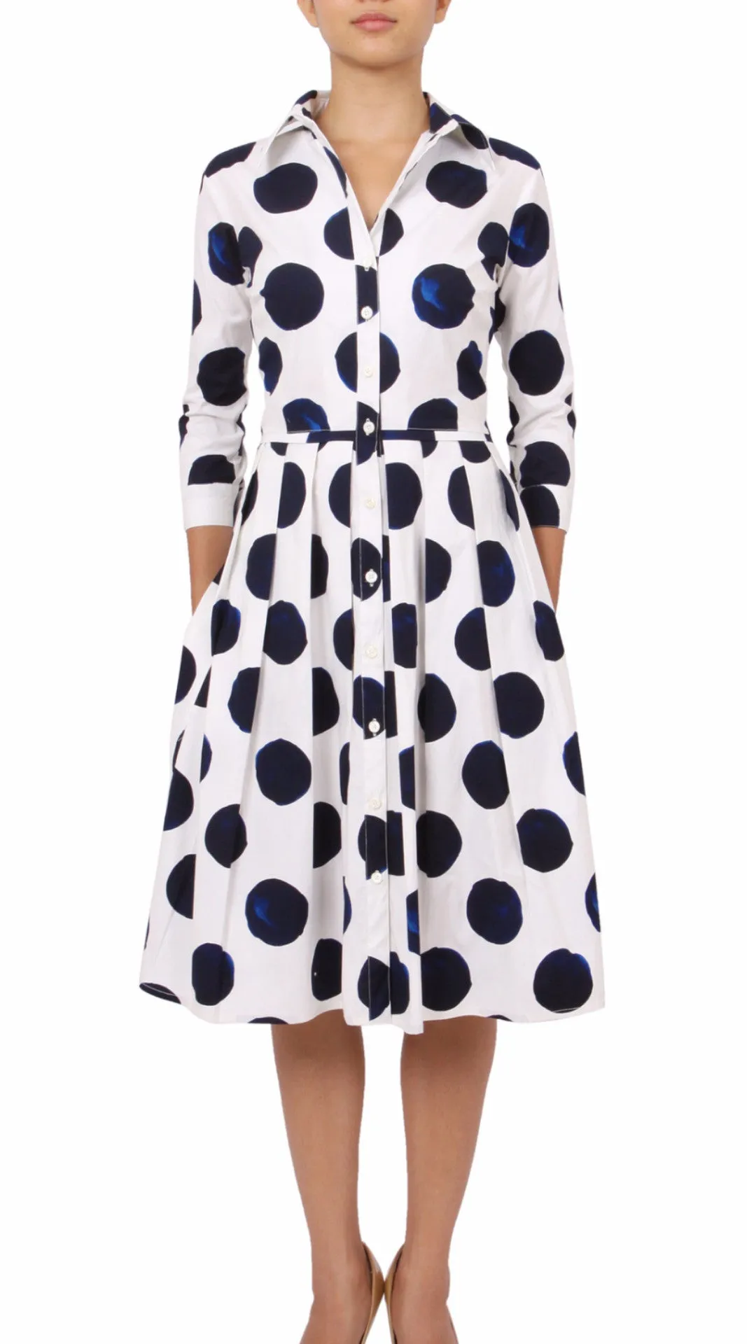 Audrey Dress Shirt Collar 3/4 Sleeve Regular Cotton Stretch (Tuscani Dots)