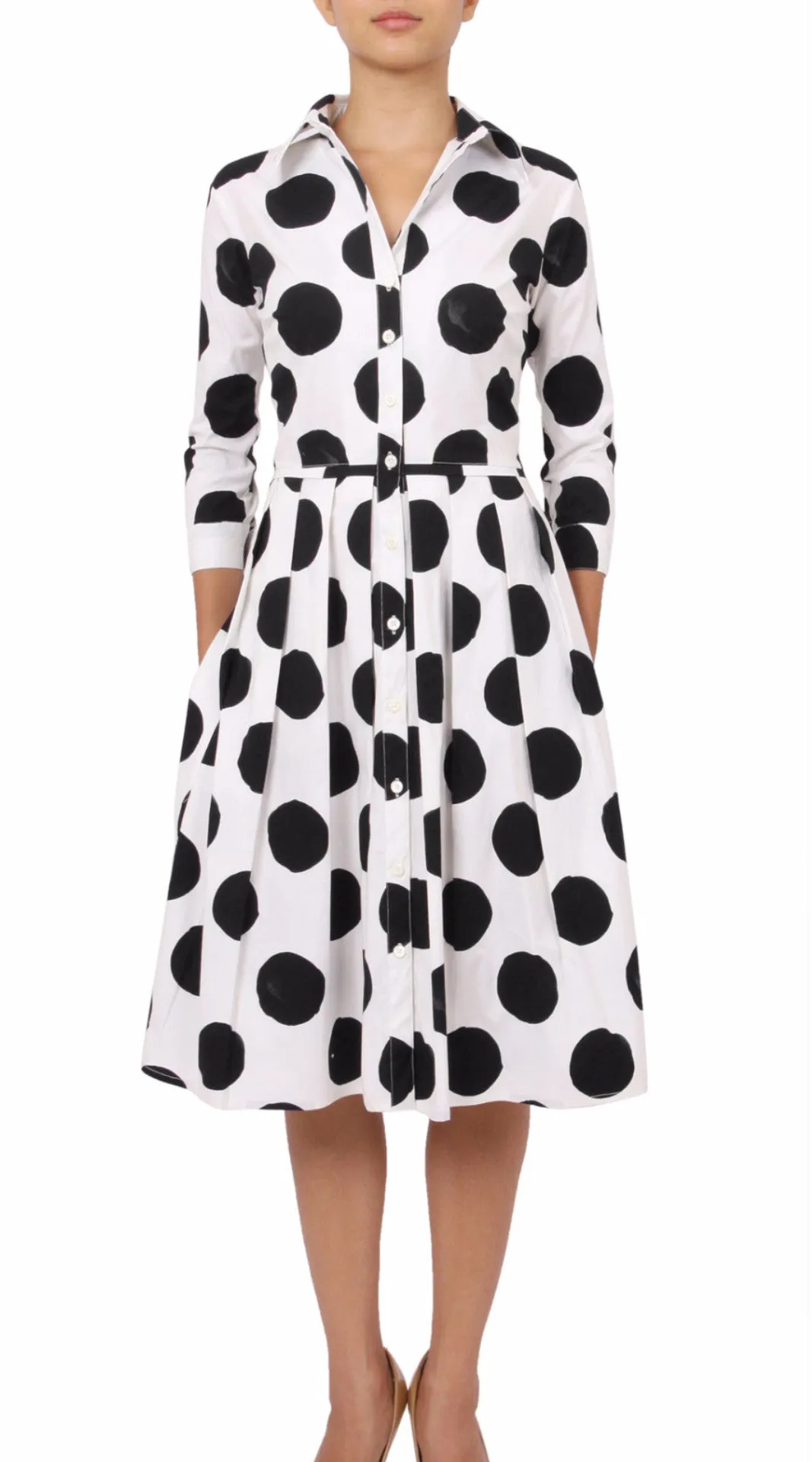 Audrey Dress Shirt Collar 3/4 Sleeve Regular Cotton Stretch (Tuscani Dots)