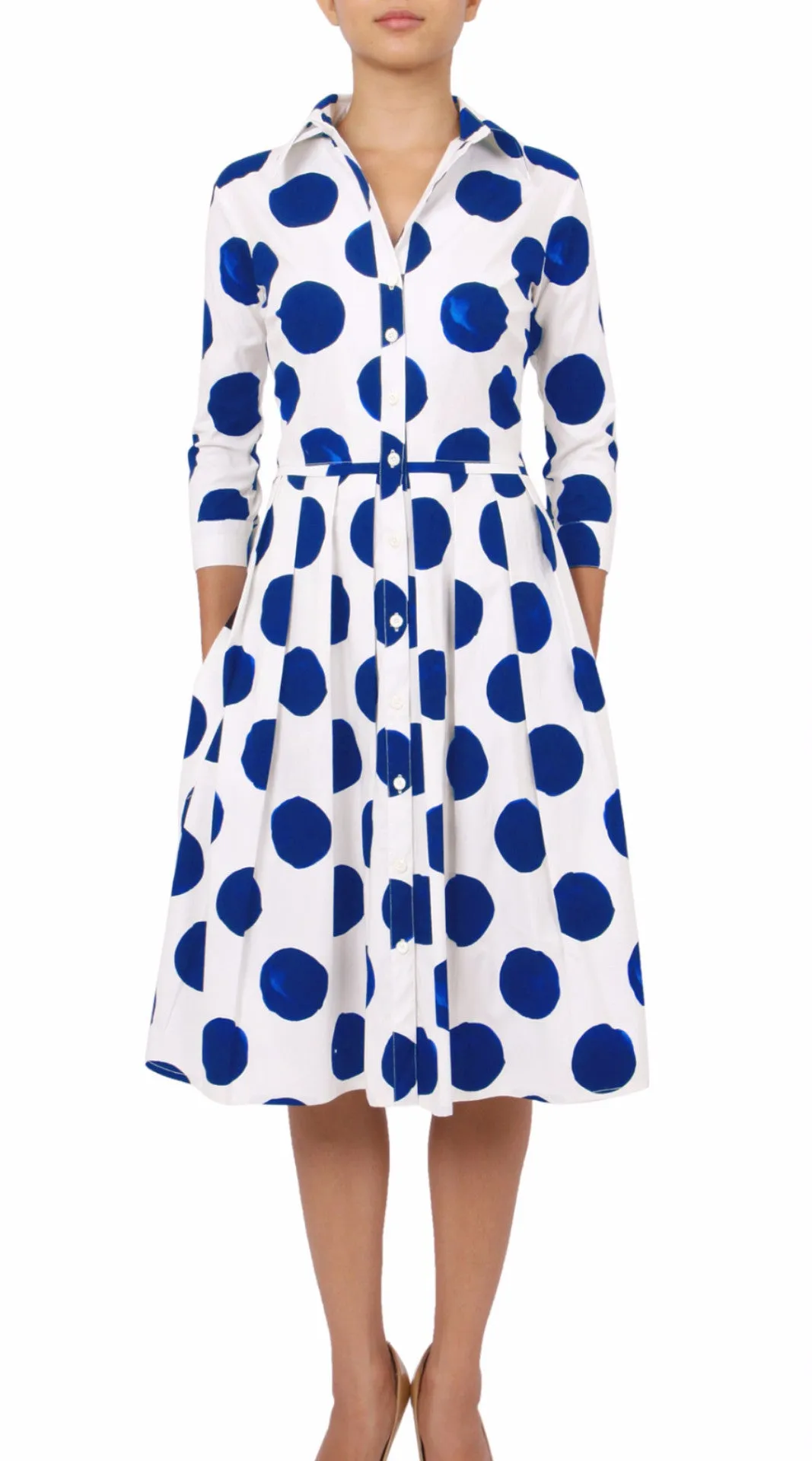 Audrey Dress Shirt Collar 3/4 Sleeve Regular Cotton Stretch (Tuscani Dots)