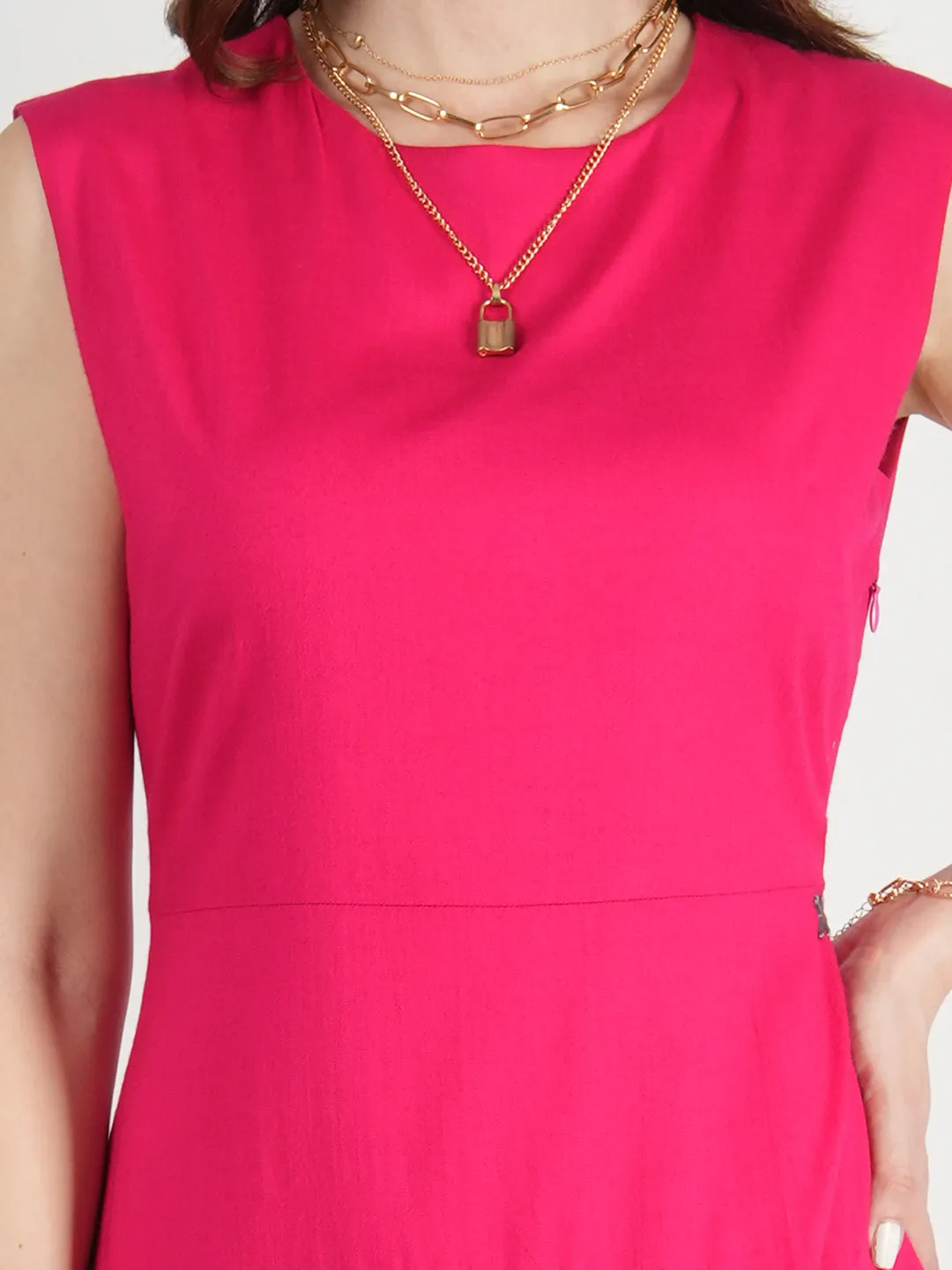 Barbie Pink Rayon Effulgent Maxi Flared Dress
