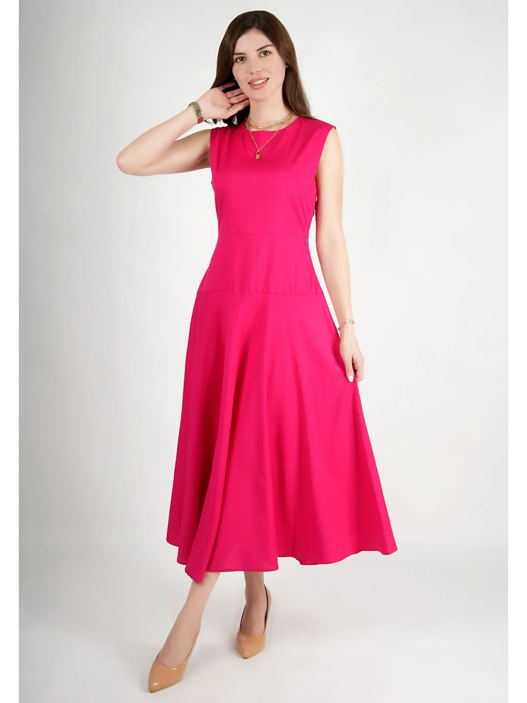 Barbie Pink Rayon Effulgent Maxi Flared Dress