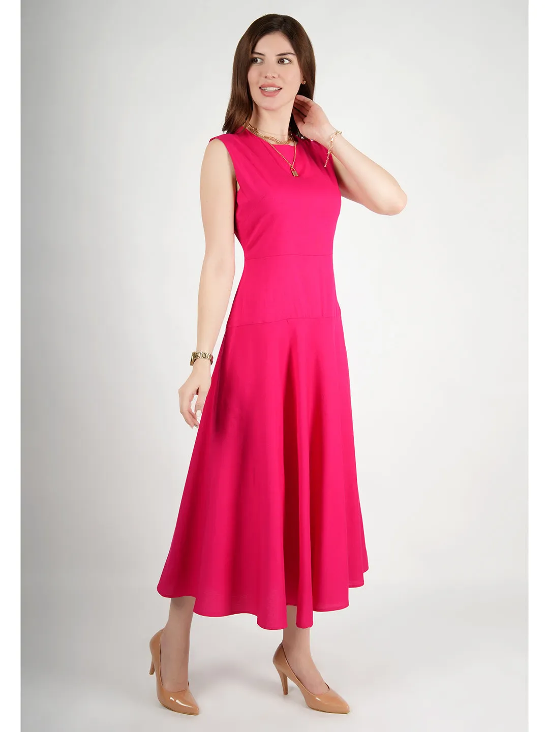 Barbie Pink Rayon Effulgent Maxi Flared Dress